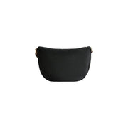 Alviero Martini Prima Classe black crescent-shaped crossbody bag with subtle diagonal stitching and gold-tone hardware