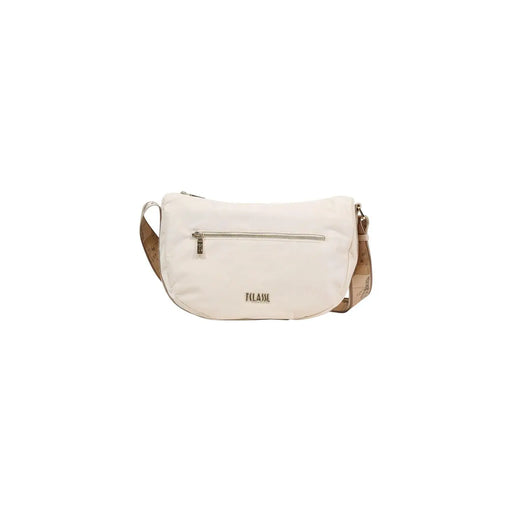 Cream-colored Alviero Martini Prima Classe klaw crossbody bag with tan strap