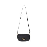 Alviero Martini Prima Classe black leather crossbody shoulder bag for women with gold-tone oval clasp and adjustable strap