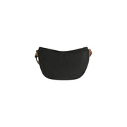 Alviero Martini Prima Classe black nylon crossbody bag with brown leather straps and gold-tone hardware with zip closure