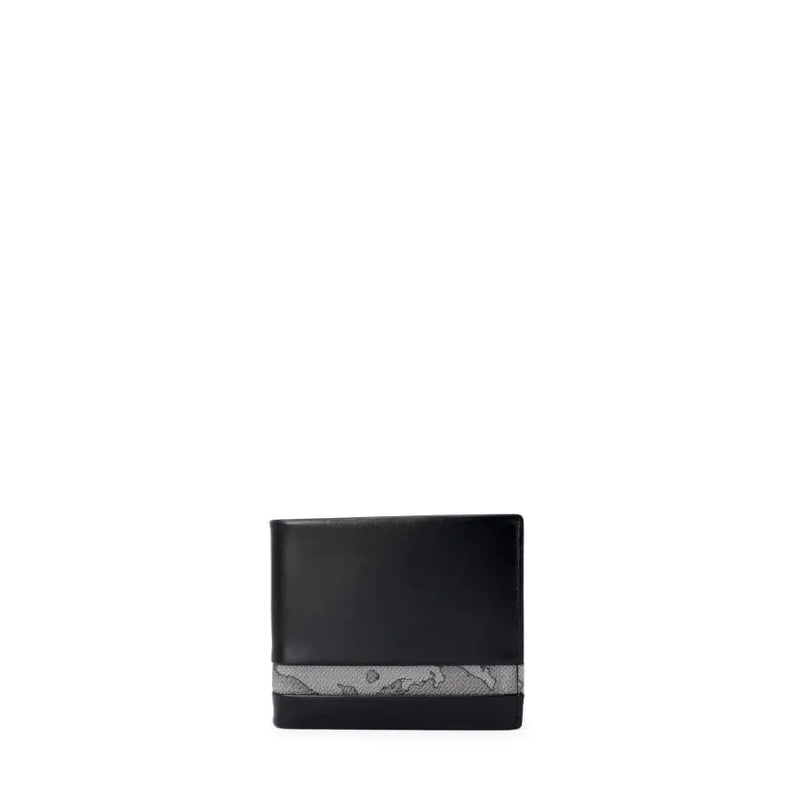 Black bi-fold leather wallet with grey map design band from Alviero Martini Prima Classe