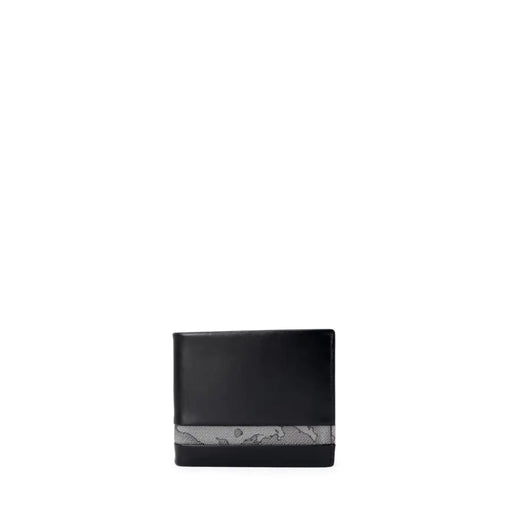 Black bi-fold leather wallet with grey map design band from Alviero Martini Prima Classe