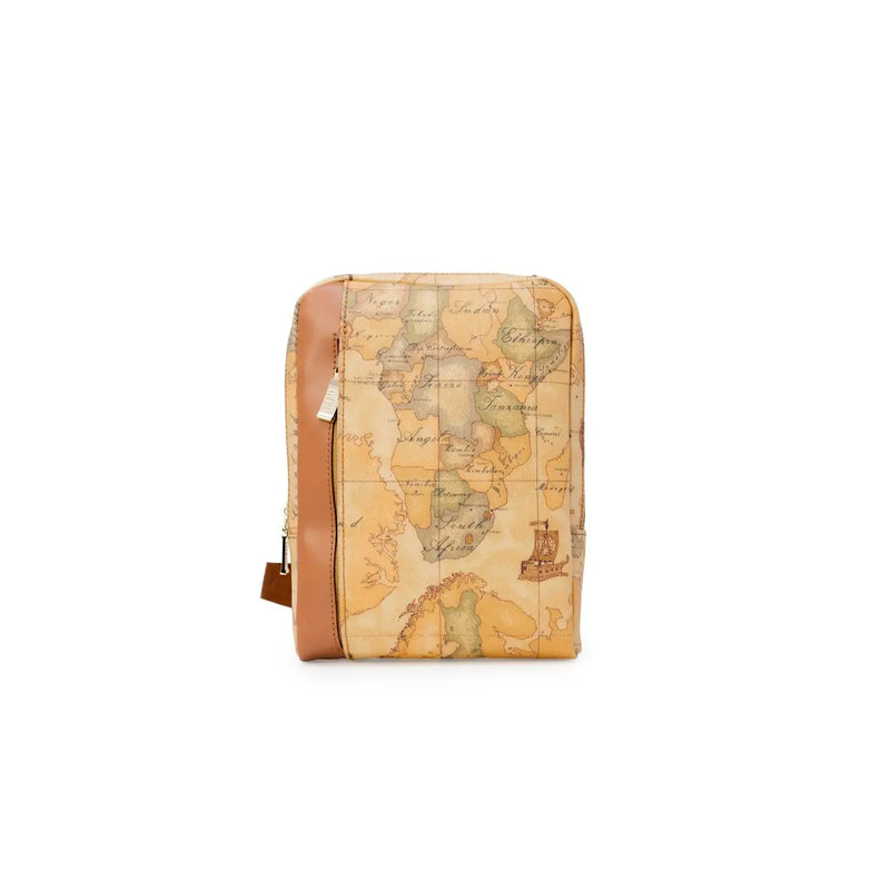 Sac bandoulière beige pour homme Alviero Martini Prima Classe en cuir fauve avec imprimé carte du monde style vintage