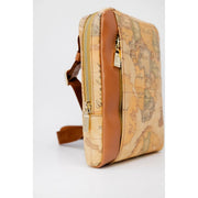 Sac bandoulière beige pour homme Alviero Martini Prima Classe avec garniture en cuir marron à motif carte et fermetures éclair dorées