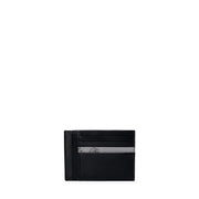 Alviero Martini Prima Classe men leather wallet black with black leather card holder and subtle gray textured stripe