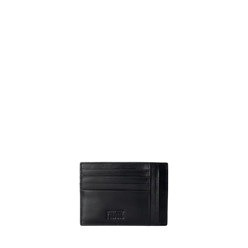 Black leather card holder by Alviero Martini Prima Classe with multiple slots and subtle embossed logo in black