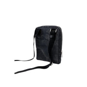 Sac bandoulière homme Alviero Martini Prima Classe noir à motif marbré gris discret et fermeture éclair argentée, largeur 27 cm.