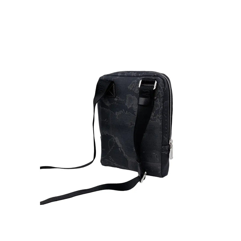 Sac bandoulière homme Alviero Martini Prima Classe noir à motif marbré gris discret et fermeture éclair argentée, largeur 27 cm.