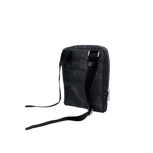 Sac bandoulière homme Alviero Martini Prima Classe noir à motif marbré gris discret et fermeture éclair argentée, largeur 27 cm.