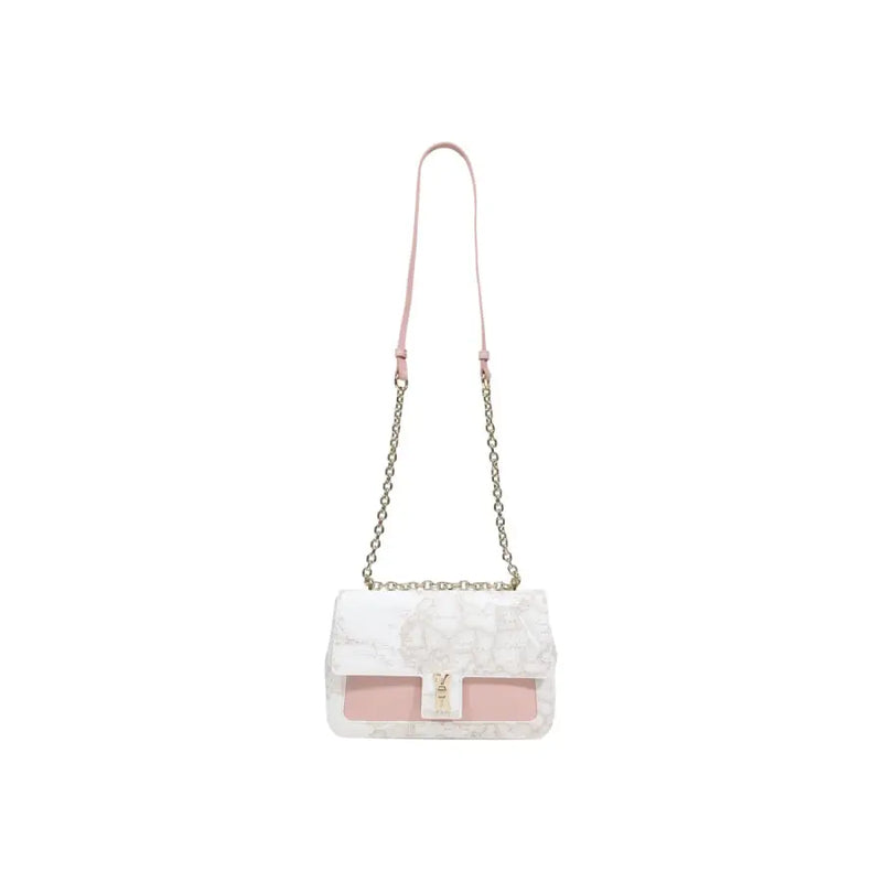 Alviero Martini Prima Classe white lace crossbody bag with pink leather accents and gold-tone YSL logo clasp