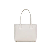 A sleek minimalist white leather tote bag with structured handles and subtle stitching by Alviero Martini Prima Classe