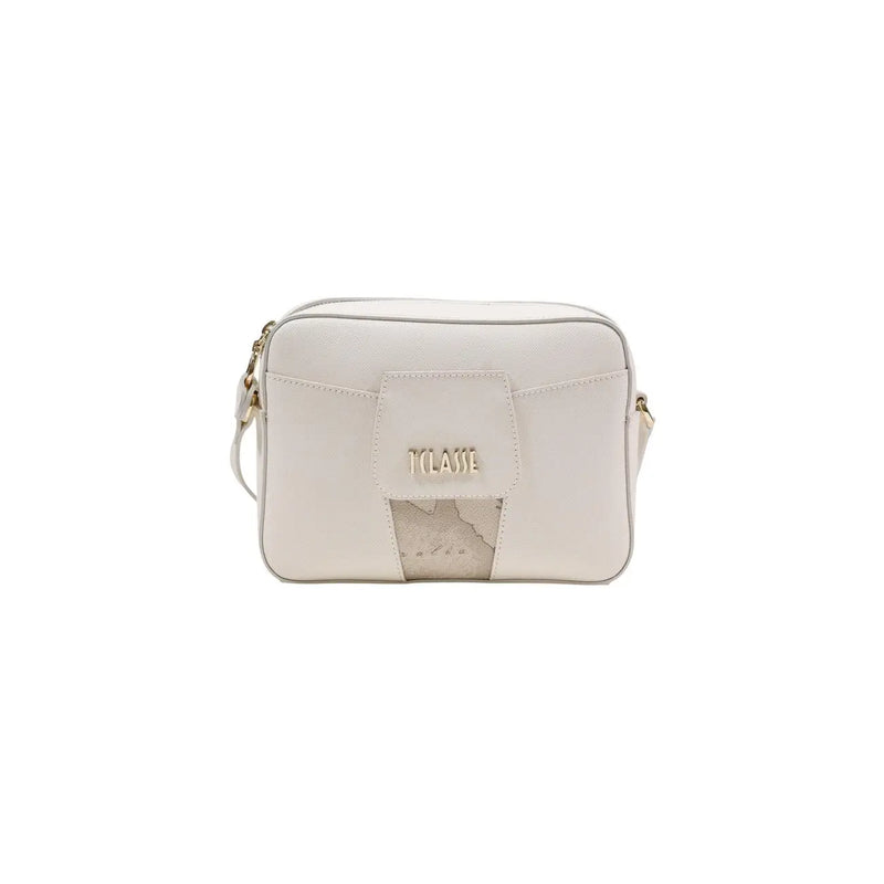 Alviero Martini Prima Classe cream klaus crossbody bag with textured leather finish and gold tone hardware