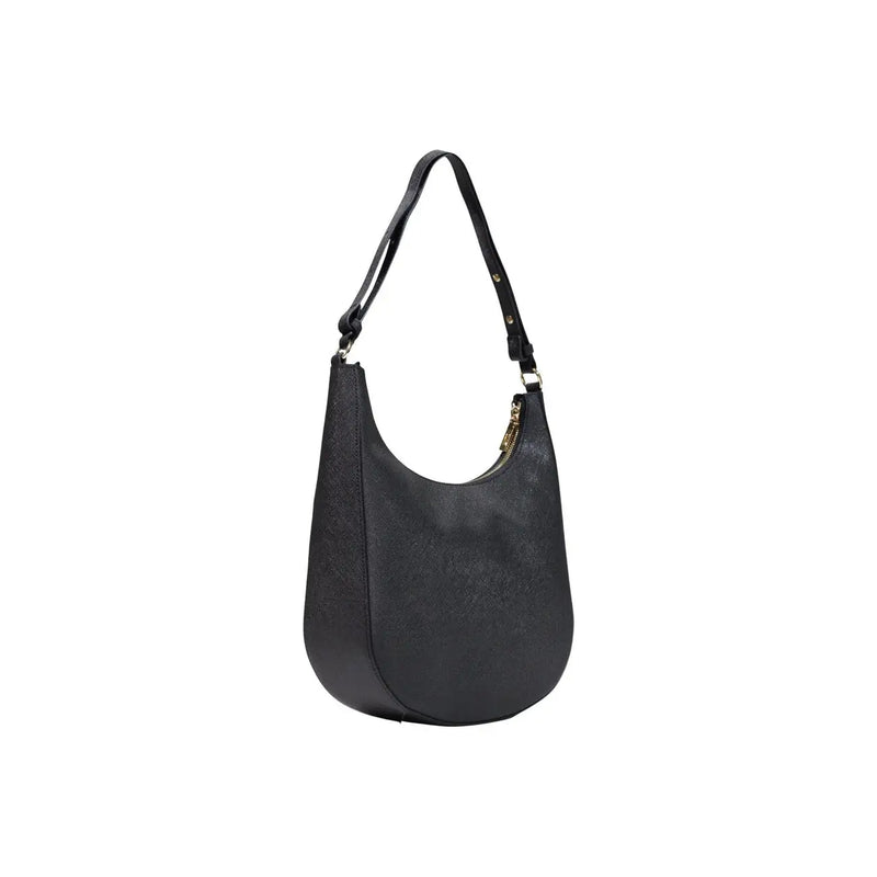 Alviero Martini Prima Classe women black leather hobo shoulder bag with subtle texture and gold-tone zipper W26cm