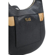 Alviero Martini Prima Classe women black shoulder bag in textured leather with gold-tone Milan logo and tan map accents