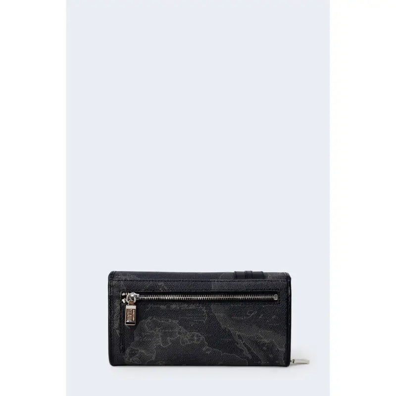 Alviero Martini Prima Classe womens black marbled wallet with silver zipper
