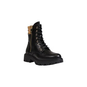 Alviero Martini Prima Classe black leather zip combat boot with cork pull-tab