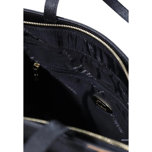 Sac cabas Alviero Martini Prima Classe en cuir noir avec fermeture éclair dorée et doublure intérieure logotée, 29 cm, en PVC.