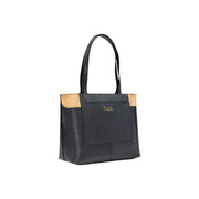 Alviero Martini Prima Classe women handbag black and tan leather tote bag with textured finish and milada gold logo