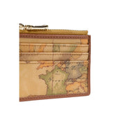 Portefeuille femme Alviero Martini Prima Classe en cuir beige orné d'une carte vintage beige et verte et d'une tirette de fermeture éclair dorée