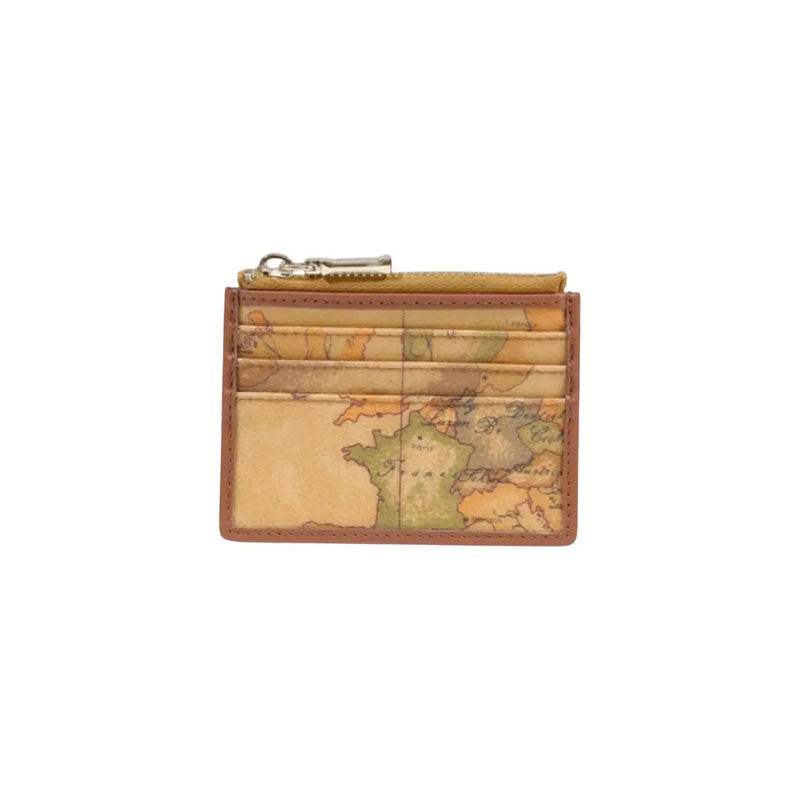 Portefeuille femme Alviero Martini Prima Classe en cuir beige avec porte-cartes compact en cuir marron orné d'une carte vintage