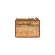 Portefeuille femme Alviero Martini Prima Classe en cuir beige, compact et orné d'une carte du monde vintage imprimée.