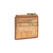 Portefeuille femme Alviero Martini Prima Classe en cuir beige avec porte-cartes en cuir fauve et imprimé carte du monde vintage