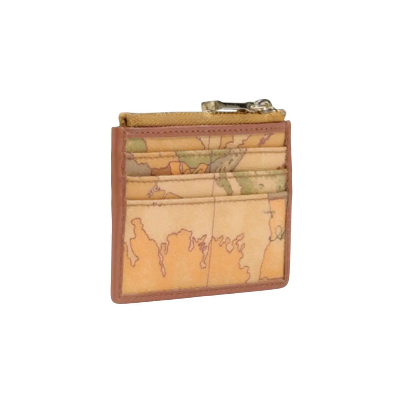 Portefeuille femme Alviero Martini Prima Classe en cuir beige avec porte-cartes en cuir fauve et imprimé carte du monde vintage