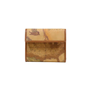 Portefeuille femme Alviero Martini Prima Classe en cuir beige, orné d'une carte ancienne et d'un voilier, 12 x 10 x 2 cm