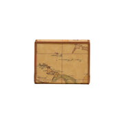 Portefeuille femme Alviero Martini Prima Classe beige à motif carte vintage, bords en cuir fauve et surface en papier vieilli