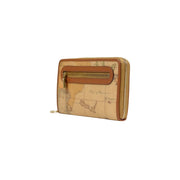 Portefeuille femme beige Alviero Martini Prima Classe, orné d'une carte vintage et de finitions en cuir fauve.