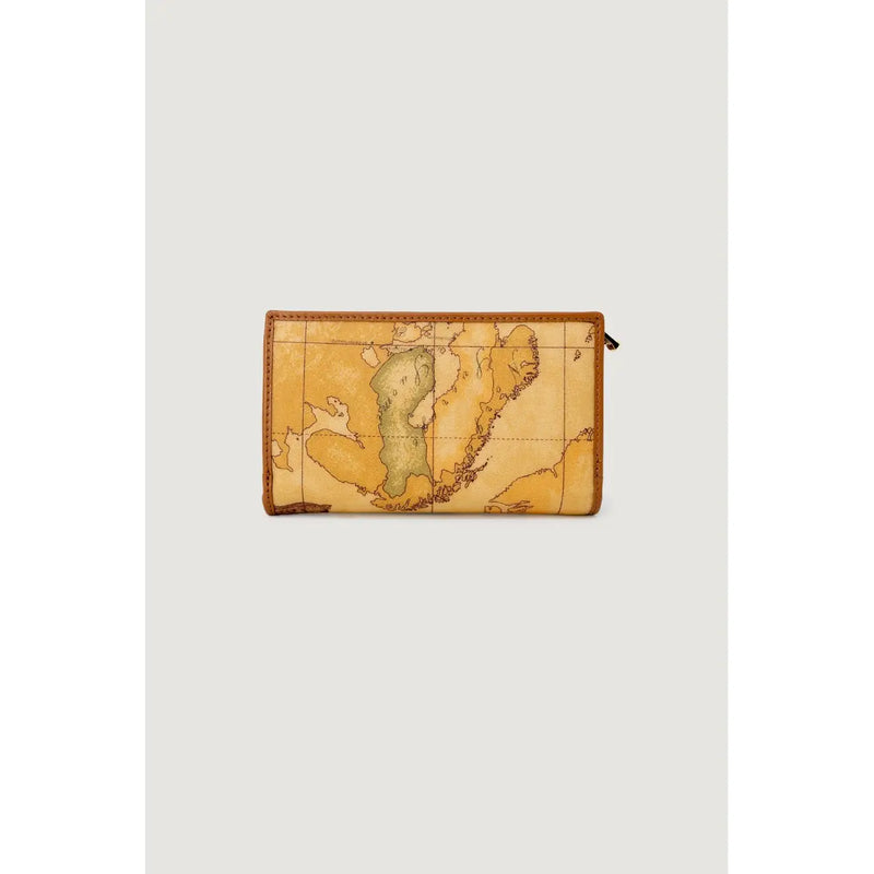 Portefeuille femme Alviero Martini Prima Classe marron avec motif carte vintage et bords et coutures en cuir fauve