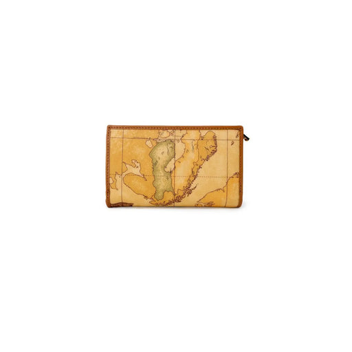 Portefeuille femme Alviero Martini Prima Classe L15 en cuir marron clair avec motif carte vintage et continents sépia