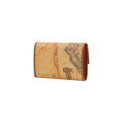 Portefeuille femme Alviero Martini Prima Classe en polyuréthane camel avec cuir fauve et motif carte ancienne à l'encre marron et beige
