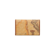 Portefeuille femme Alviero Martini Prima Classe en polyuréthane camel, orné d'une carte vintage et d'une rose des vents classique.