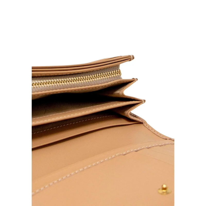 Portefeuille femme Alviero Martini Prima Classe en cuir fauve avec fermeture éclair et surpiqûres dorées