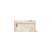 Portefeuille femme Beige Alviero Martini Prima Classe en cuir blanc orné d'une carte du monde et d'une fermeture éclair dorée