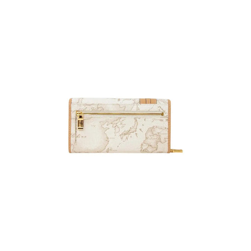Portefeuille femme Beige Alviero Martini Prima Classe en cuir blanc orné d'une carte du monde et d'une fermeture éclair dorée