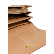 Portefeuille femme Alviero Martini Prima Classe en cuir blanc avec dos en cuir fauve, fermeture éclair et surpiqûres dorées.