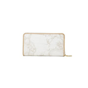 Portefeuille zippé blanc pour femme Alviero Martini Prima Classe, finitions en cuir beige à motif marbré et tirette dorée