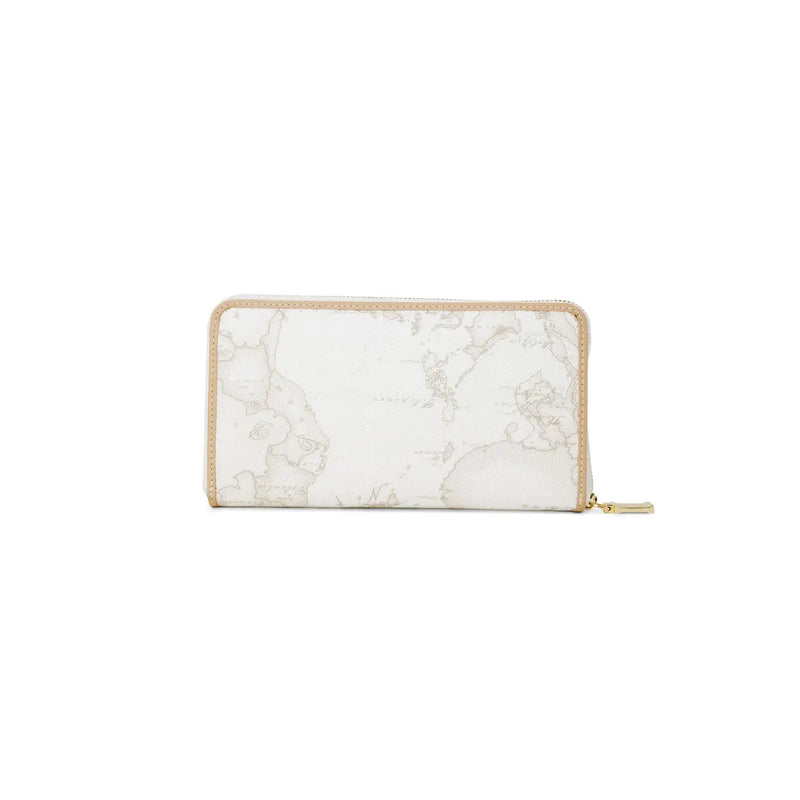 Portefeuille zippé blanc pour femme Alviero Martini Prima Classe, finitions en cuir beige à motif marbré et tirette dorée