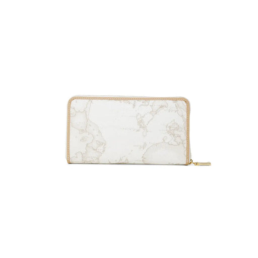 Portefeuille zippé blanc pour femme Alviero Martini Prima Classe, finitions en cuir beige à motif marbré et tirette dorée