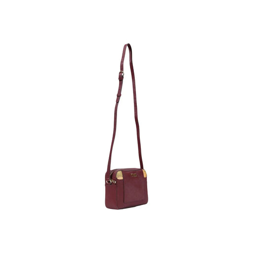 Sac bandoulière Alviero Martini pour femme, en PVC bordeaux, avec finitions dorées et bandoulière ajustable.