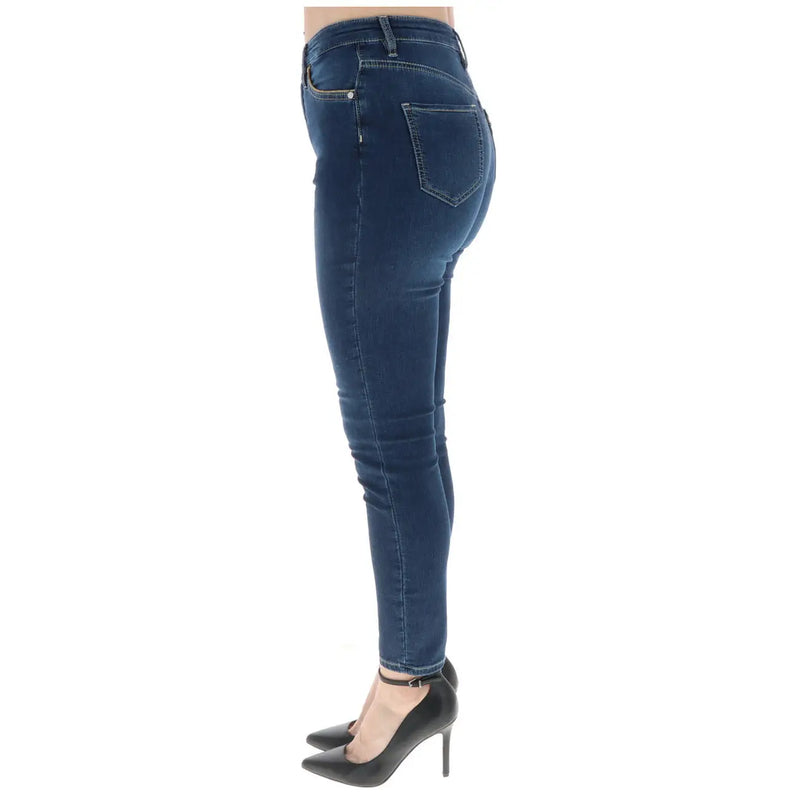 Jean en denim de coton bleu foncé pour femme Alviero Martini, à la texture classique et au délavage subtil aux cuisses.