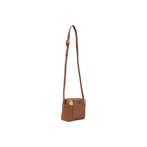 Sac bandoulière femme Alviero Martini en cuir marron avec détails métalliques dorés, 21 x 16 cm, en PVC.