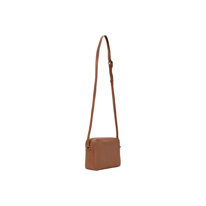 Alviero Martini women brown PVC crossbody bag with tan leather minimalist rectangular design and adjustable strap