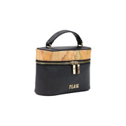 Alviero Martini women handbag black pvc 20cm with vintage map-patterned band and gold-tone hardware travel case