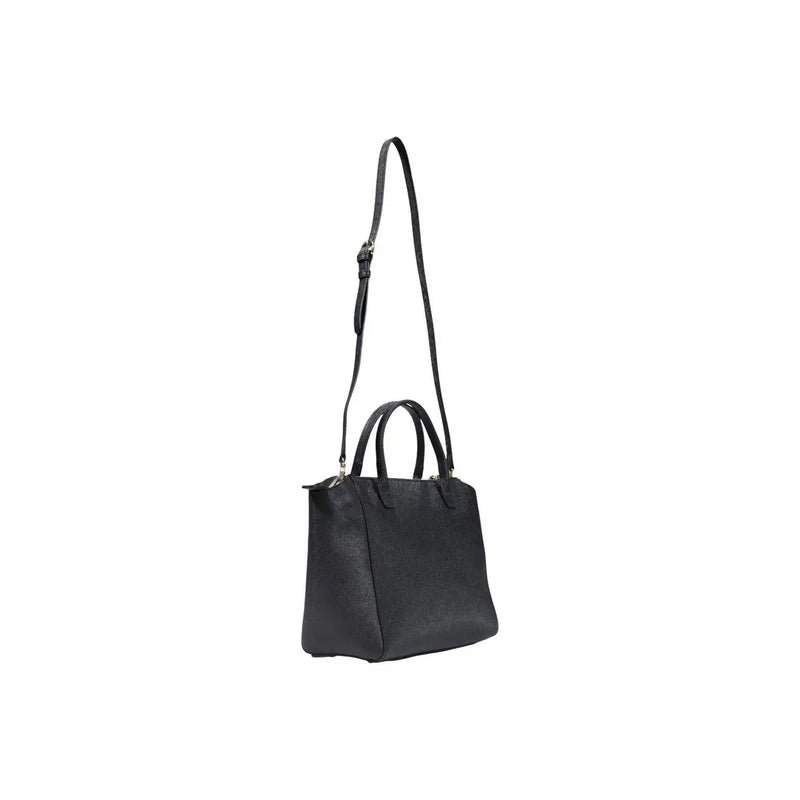 Alviero Martini women handbag in black PVC featuring a structured shape and dual top handles measuring 39cm