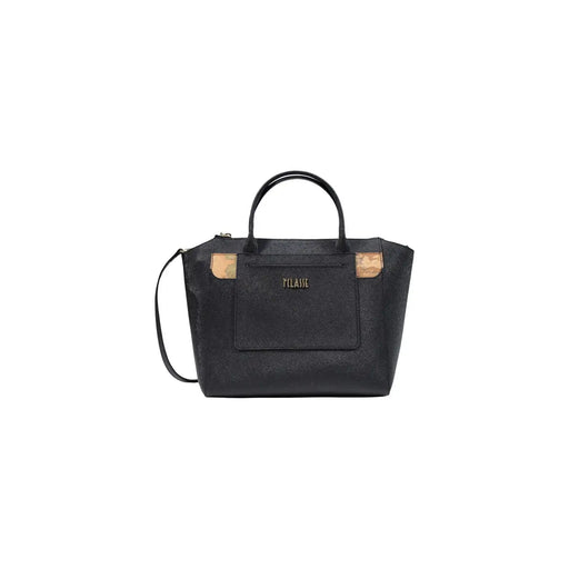 Sac à main femme Alviero Martini en PVC noir texturé avec détails en liège et logo Tclanie doré sur le devant