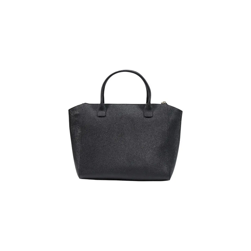 Black textured leather tote bag with rounded top handles alviero martini women handbag black pvc w39cm