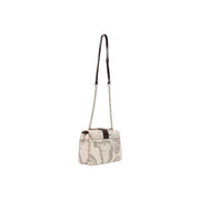Alviero Martini women handbag beige leather 27cm with vintage map print dark brown strap and silver chain detail